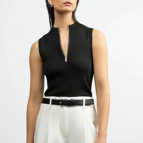 OAK+FORT Sleeveless Mock Neck Half-Zip Sweater in Black Size XS (NWOT) - Picture 3 of 6